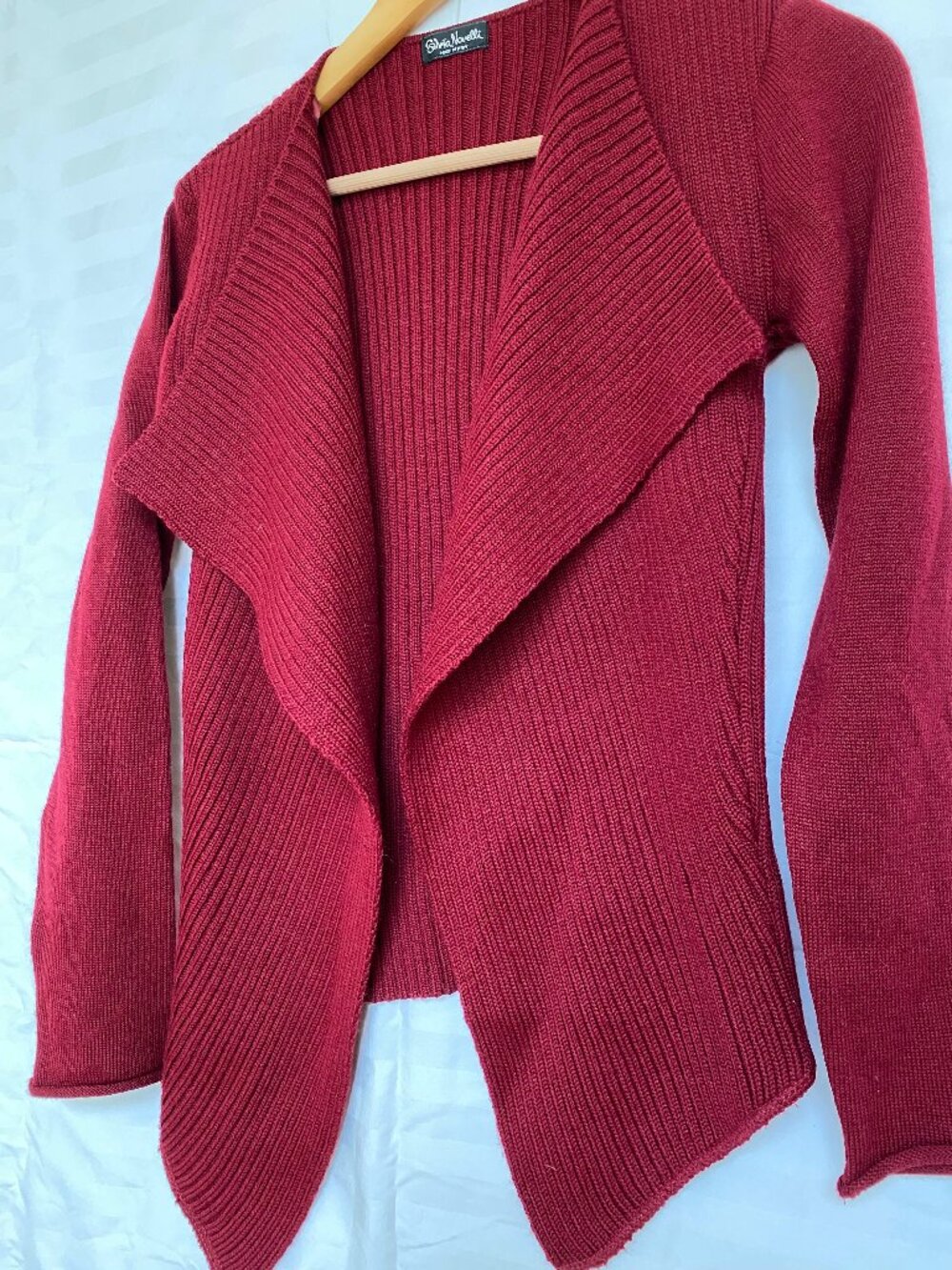 Silvia Novelli Made in Italy Cardigan – Burgundy Red Ribbed Waterfall Open Front